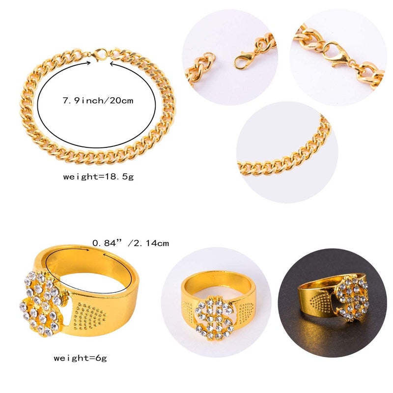 YAROMO Hip Hop Costume Kit, 12 PCS 80s/ 90s Rapper Accessories, Sunglasses Bucket Hat Boom Box Rapper Chain Bracelet and Ring with Dollar Sign Pendant - Image 4